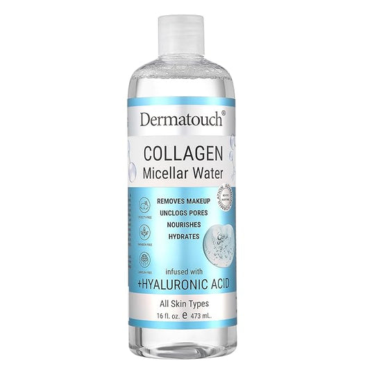 Dermatouch Collagen and Hyaluronic Acid Micellar Water, Daily Toner and Makeup Remover With Vitamin C and Aha/Bha, Nourishing Formula, Gentle for All Skin Types, Clean Skin Care, Made in USA, 16 Fl Oz