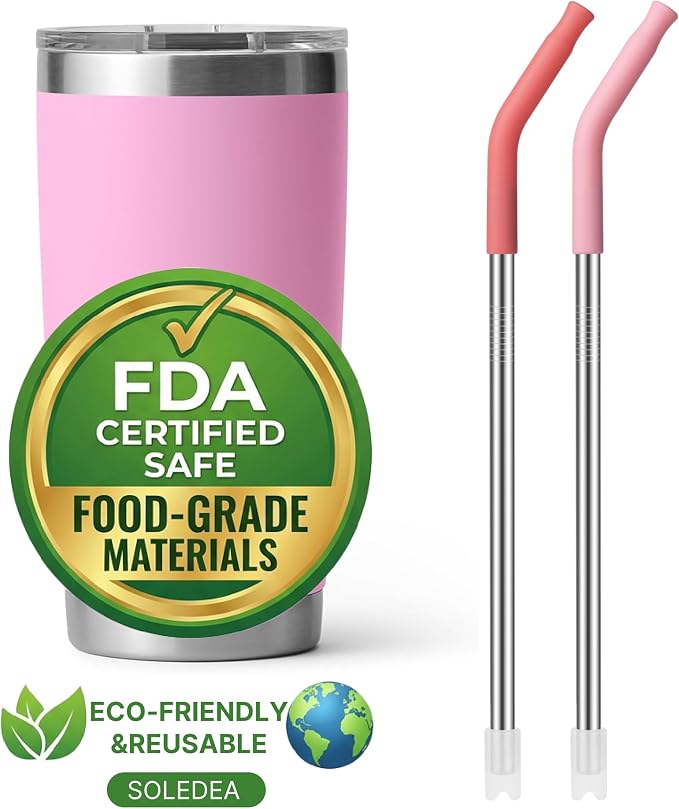 2 PCS 20 oz Straight Metal Straws with Silicone Tip for Tumbler | Long Drinking Replacement Straw for YETI, STANLEY, US Acrylio, BJPKPK, Simple Modern and so on