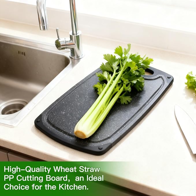 Cutting Boards,15.7"×9.4" Plastic Chopping Board Made From Natural Food Grade Material,BPA Free&Eco,Non Slip&Juice Groove,Dishwasher Safe,Double-Sided Usable,Dark Grey