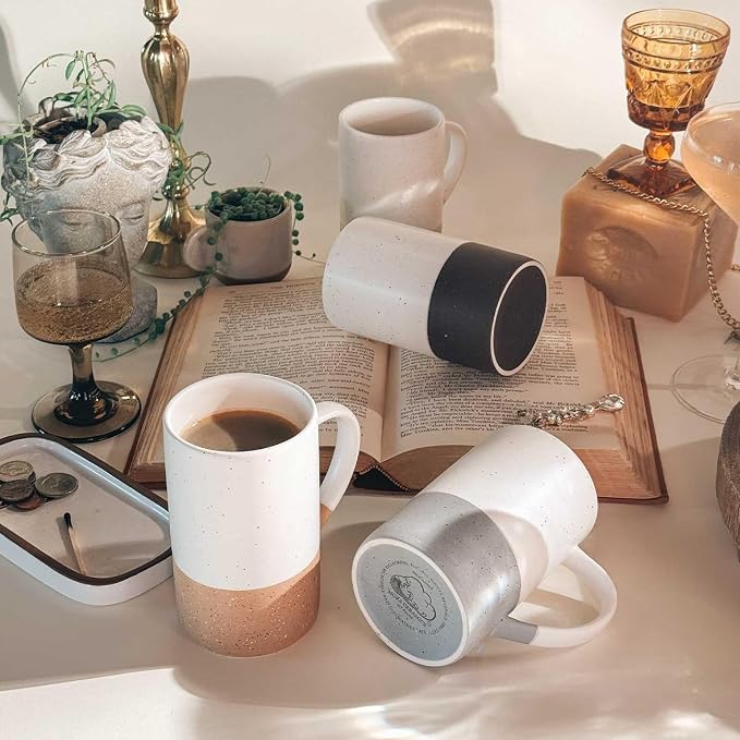 MORA Ceramics 12oz Coffee Mug Set of 4 - Ceramic Tea Cups with Handle - Microwave and Dishwasher Safe, Perfect For Cup or Mug Lovers - Rustic Matte Glaze, Modern Design Mugs - Assorted Colors