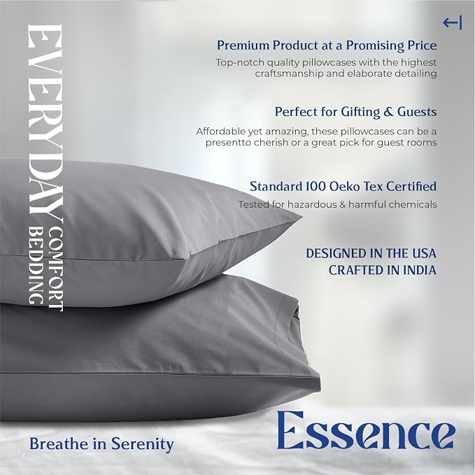 Mayfair Linen 100% Organic Cotton King Size Pillow Cases Set of 2 - Soft Hotel Quality Covers for King Size Pillows (Dark Grey), Authentic GOTS Certified, Crisp, Cooling Percale Cotton Pillowcases
