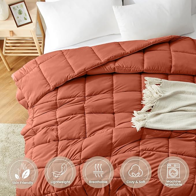 Homelike Moment Comforter King Size - Orange Duvet Insert Down Alternative Bed King Comforter, Lightweight Bedding Comforters Quilted Soft All Season Solid Burnt Orange