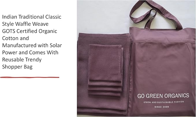 Bath Towel Set Waffle Organic Cotton GOTS Certified Burgundy Super ABSORBANT & Quick Dry NO SOFTENERS Environment Friendly 1xBATH 58x30.5, 2xHAND 29x20, 4xFACE 12x12INCH