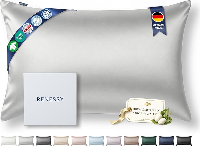 Premium Silk Pillowcase 100% Organic Mulberry Silk, 22 Momme, Grade 6A - Oeko-Tex Certified in Germany - Luxury for Hair & Skin, 1 Piece (Standard, Light Grey)