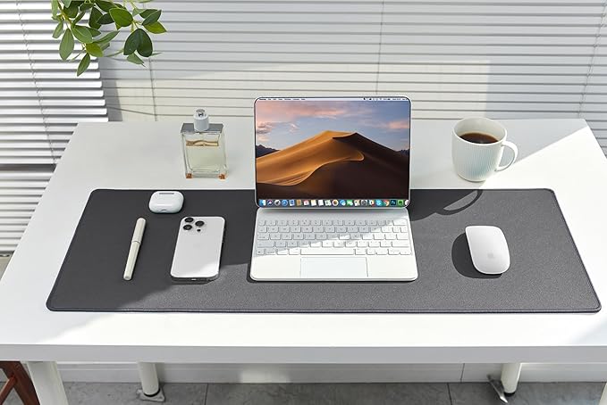 ALOANES Waterproof Mouse Pad with Durable Stitched Edge, XXXL Gaming Keyboard Pad, Non-Slip Rubber Base Mouse Mat, Extended Desk pad for Gamer, Office & Home, Dark Gray Mousepad 35.4"x 15.7"x 0.12"
