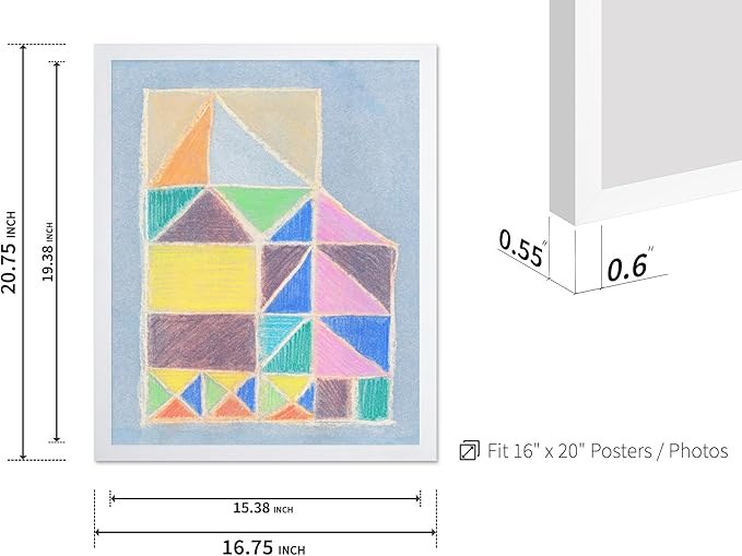 Monem Art Colorful Abstract House Painting Print - Bright Geometric Modern Art Poster - Wall Decor for Living Room, Bedroom or Office - 16x20 White Framed Wall Art by Renee Stramel