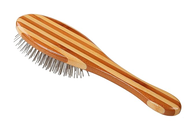 Bass Brushes | Style & Detangle Pet Brush | Alloy Pin | Bamboo Handle | Large Oval | Striped Finish | Model A10-SB