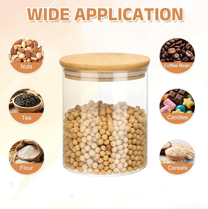 uxcell Glass Food Storage Jars 27.04oz Glass Canisters with Bamboo Airtight Wooden Lid Food Storage Container for Coffee Tea Sugar Candy Cookie Rice Flour Pasta Nuts Clear