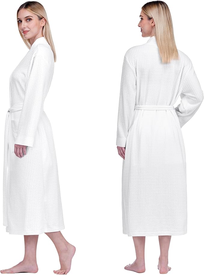 PAVILIA Womens Waffle Knit Robe Lightweight Cotton Blend Full Length House Bathrobe with Pockets