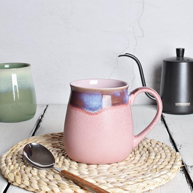 Bosmarlin Large Ceramic Coffee Mug, Pink Big Tea Cup for Office and Home, 21 Oz, Dishwasher and Microwave Safe (Pink, 1)