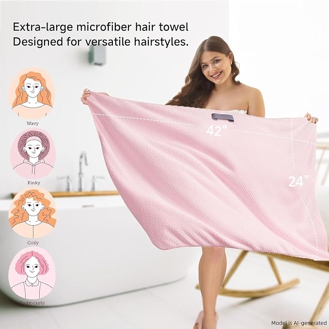 Microfiber Hair Towel Wrap Turban 2 Pack Large | Super Absorbent Quick Dry & Anti-Frizz for Women with Curly Hair | 27.5" x 39.4" Hair Towel Cap