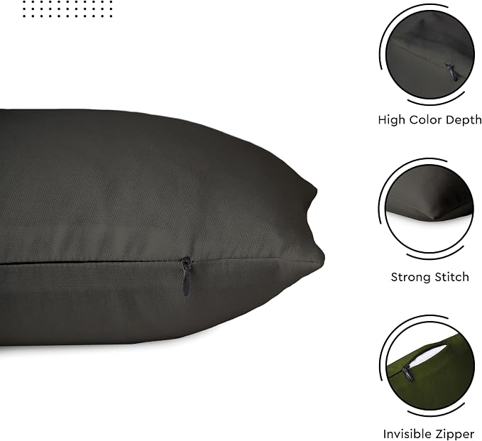 Encasa XO Throw Pillow Covers 16x16 in Set of 2 Charcoal Grey | No Inserts | Cotton Pillow Covers for Living Room, Bed, Sofa, Couch | Decorative Cushion Covers with Improved Zipper