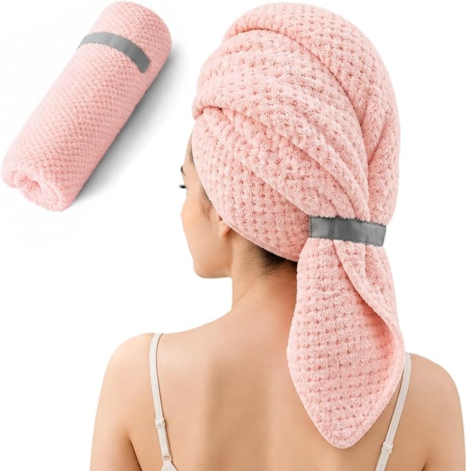 Large Hair Towel Wrap for Women, Quick-Dry Turban, Ultra Absorbent & Anti-Frizz, Ideal for Long, Thick & Curly Hair, Soft Lightweight Microfiber Drying Towel (24x42, Pink)