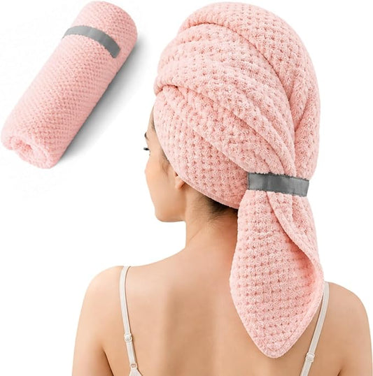 Large Hair Towel Wrap for Women, Quick-Dry Turban, Ultra Absorbent & Anti-Frizz, Ideal for Long, Thick & Curly Hair, Soft Lightweight Microfiber Drying Towel (24x42, Pink)