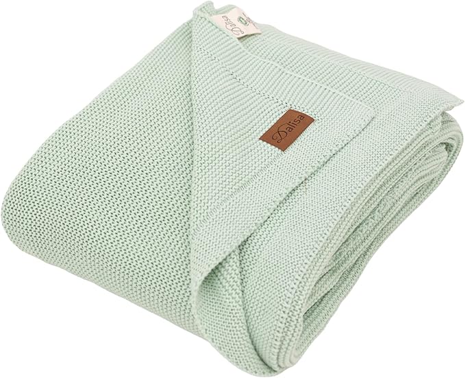Dalisa 100% Organic Turkish Cotton Throw Blanket - GOTS Certified, Cozy - Perfect for Couch, Bed, and Home Decor - Boho Vintage Knit Alina (Sage, 60x80)