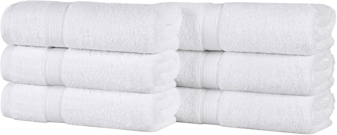 Superior 100% Organic Cotton Hand Towel Set of 6, Daily Use for Bathroom, Kitchen, Guest Bath, Quick Dry Small Towels, Face, Hand, Gym, Spa, Hotel, Absorbent, Essentials, Oregon Collection, White