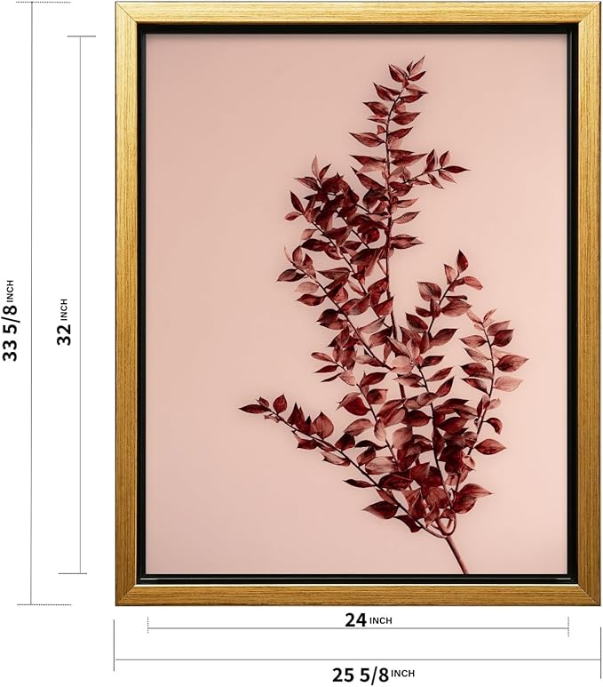Monem Art Dried Red Botanical Branch Print - Minimalist Boho Nature Poster - Wall Decor for Living Room, Bedroom or Office - 24x32 Gold Framed CANVAS Wall Art by Mareike Bohmer