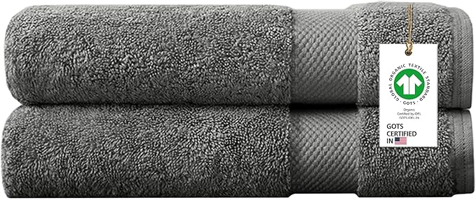 100% Organic Cotton Towels 650 GSM Plush Feather Touch Quick Dry Bath Sheet, Pack of 2 GOTS Certified, Oeko-Tex Green Certified, Organic Cotton Bath Sheet, 36"X70"