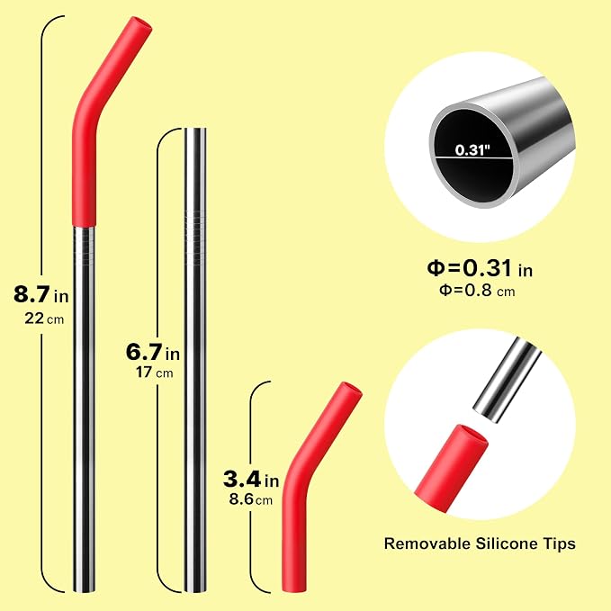 Replacement Straw Fit for 6 oz, 8 oz, 10 oz, 12 oz Tumbler-4-Pack Tumbler Straws Short Stainless Steel Straws with Silicone Tips, BPA Free