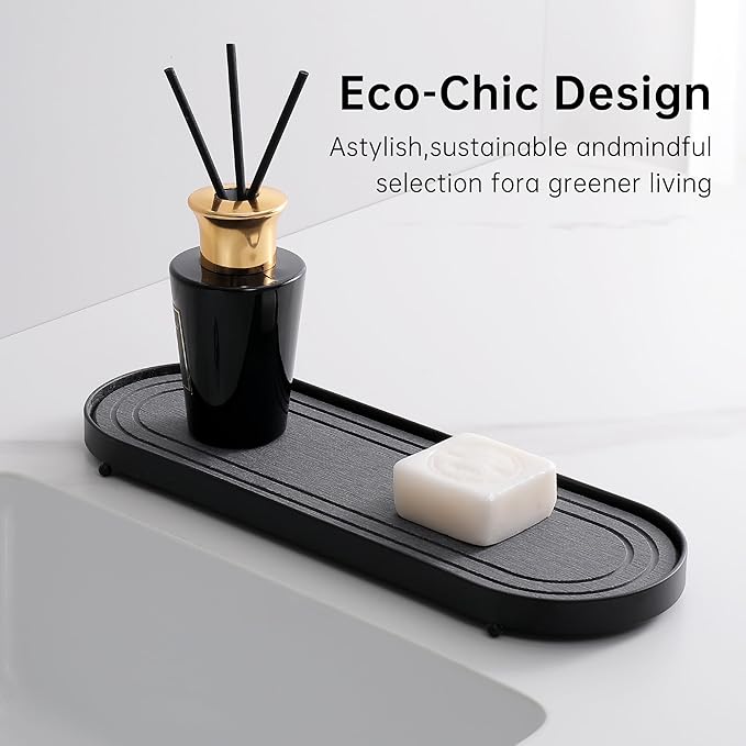 Water Absorbing Stone Tray, Fast Drying Diatomite Stone Kitchen Sink Tray Coasters, Bathroom Tray,Sink Organizer,Bathroom Counter Tray,Tray Hand Soap Dish & Holders (Black)