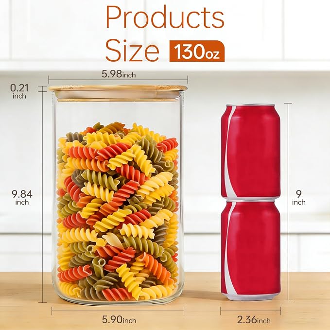 2-Pack Large Glass Flour and Sugar Storage Containers ( 130 fl oz )