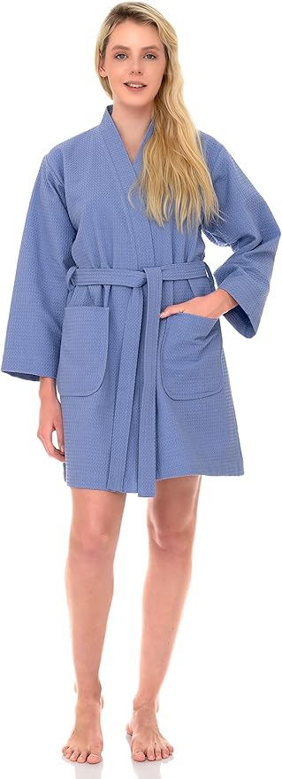 TowelSelections Womens Waffle Robe Kimono Spa Bathrobe Short Waffle Weave Bath Robe for Women XS to 3X