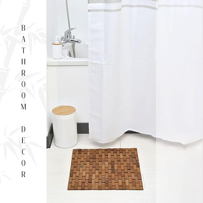 Square Natural Bamboo Bathroom Mat, Non Slip Bath Mat, Perfect for Shower | Spa and Sauna, Kitchen Mat, Outdoor Patio, Non-Slip Design, Foldable Convenience, Water-Resistant Material, Spa Room, Brown