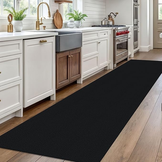 EARTHALL Washable Runner Rug 3x10 Ft Non Slip Runners for Hallways Long Cotton Rubber Backed Kitchen Runner Braided Indoor Floor Carpet Runners for Entryway, Hallway, Kitchen, Black/Grey