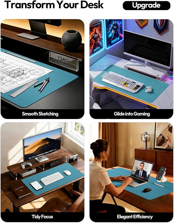 YSAGi Leather Desk Pad Protector, Office Desk Mat, Large Mouse Pad, Non-Slip PU Leather Desk Blotter, Laptop Desk Pad, Waterproof Desk Writing Pad for Office and Home (Turquoise, 23.6" x 13.8")
