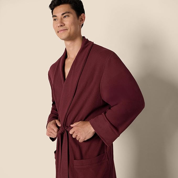 Amazon Essentials Men's Lightweight Cotton Waffle Bathrobe (Available in Big & Tall)