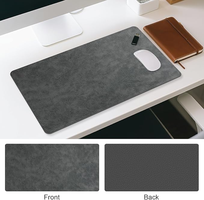 Imitation Crazy Horse Leather Desk Mat - Waterproof Desk Pad - Ideal for Large Mouse Pad and Desk Mats on Top of Desks (Gray+Dark Gray, 33"*13")