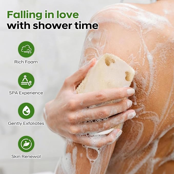 Natural Loofah Sponge 4 Pack, Organic Luffa Sponges Body Scrubber, Exfoliating Loofah Scrubber for Shower, Eco-Friendly Biodegradable Bath Loofahs for Men & Women