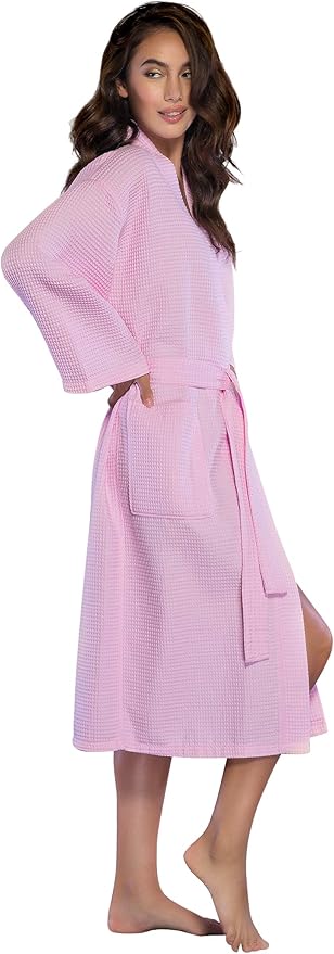 Turquaz Lightweight Long Waffle Kimono Spa Robe for Women