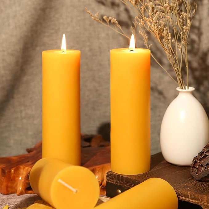 6 Pack Natural Beeswax Pillar Candles 2x6in,360 Hours Long Burning Unscented Beeswax Candles,100% Pure Bees Wax Candles for Home,Emergency,Dripless Pillar Candle Bulk