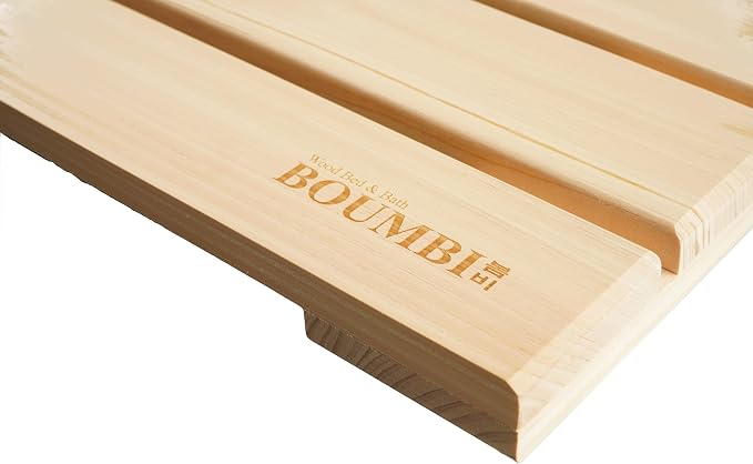 BOUMBI Extra-Large Hinoki Wood Bath Mat with Non-Slip Rubber Pad Cypress Wood Shower Mat (33.5 x 19.7 x 1 Inches) (X-Large)