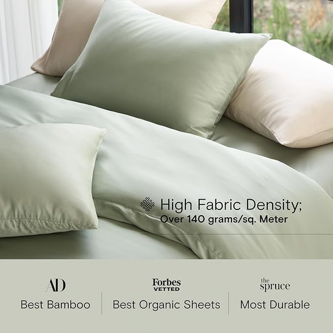 DOZ Sheet Set, 100% Viscose derived from Bamboo, Organically Grown, Buttery Soft, Cooling Sheets, High GSM, Deep Pockets - 3 Piece - 2 Pillowcases 1 Fitted Sheet (Sage, Cal King)