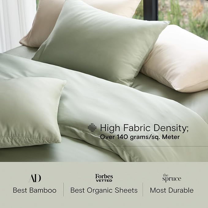 DOZ Sheet Set, 100% Viscose derived from Bamboo, Organically Grown, Buttery Soft, Cooling Sheets, High GSM, Deep Pockets - 4 Piece - 2 Pillowcases 1 Fitted Sheet 1 Top Sheet (Sage, Full)