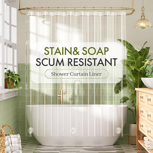 Bathway Shower Curtain Liner 2 Pack, Clear Shower Curtain Liner 72x72 PEVA Waterproof Shower Curtain Liner Plastic with 3 Stones and 12 Rustproof Metal Grommets, Lightweight Shower Liner for Bathroom