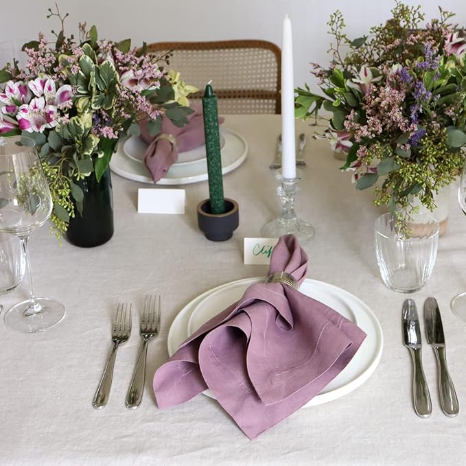 Huddleson Heather Lilac Linen Napkin 20x20 (Set of Four) Luxury Italian Linen Napkin Sewn in US