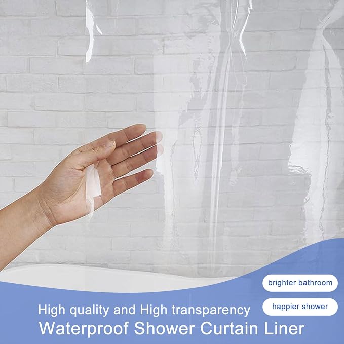 60 x 72 Clear Shower Curtain Liner with Magnets and Rustproof Grommets, Lightweight, Waterproof, Odor-Free, Suitable for Home, Hotel, Office etc.