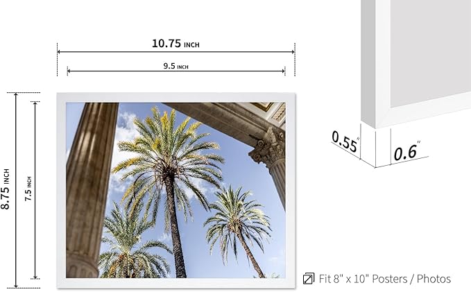 Monem Art Palermo Palm Trees Sicily Print - Tropical European Architecture Poster - Wall Decor for Living Room, Bedroom or Office - 8x10 White Framed Wall Art by Mareike Bohmer
