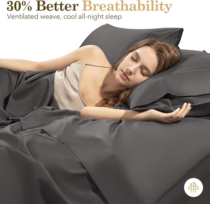 SONORO KATE 100% Organic Cotton Sheets Set - 600 Thread Count, GOTS Certified Cotton Bed Sheets, Soft, Breathable & Silky Sateen Weave Sheets, 16" Deep Pockets - 4 PC (Dark Grey,Queen)