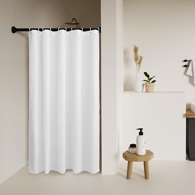 Mrs Awesome 54x78 Sustainable Shower Curtain Liner, Recycled Polyester Material, Eco Friendly, Non Plastic & Freon-Free Washable Stall Fabric Shower Curtain Liner with Magnets, 54" x 78", White