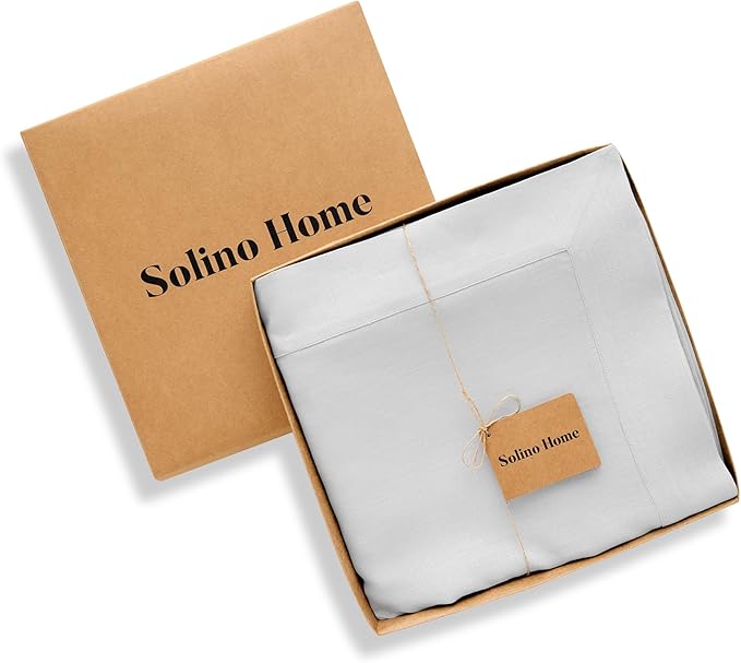 Solino Home Linen Tablecloth for Rectangle Tables 60 x 108 Inch - 100% Pure Linen Silver Cloud Table Cloth - Fete, Machine Washable Cloth Tablecloth