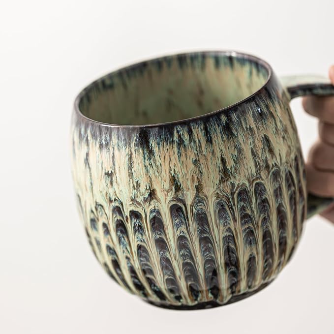 Large Ceramic Coffee Mug - 20oz Big Tea Cup, Flowing Green | Large Tea Mug, Microwave Safe, Dishwasher Safe