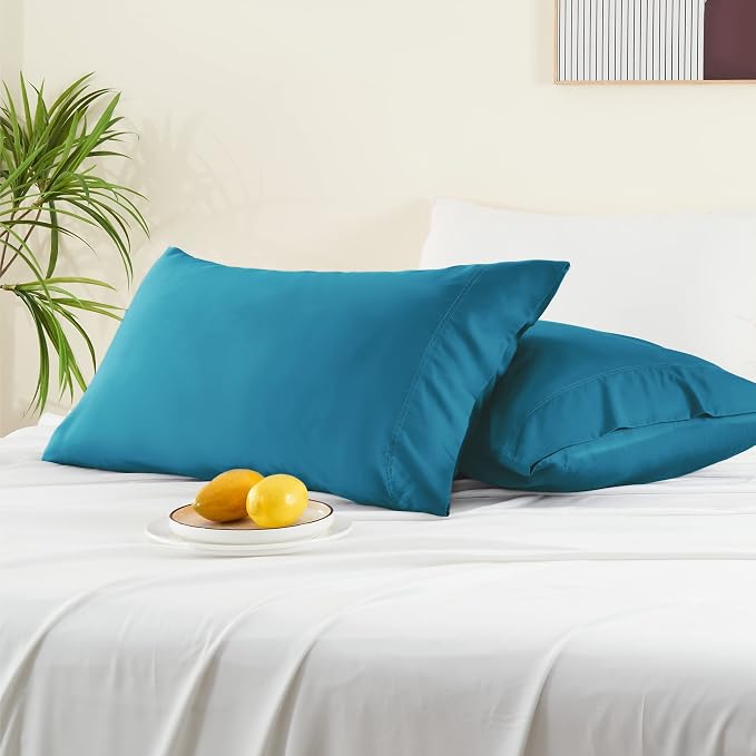 BEDELITE King Size Pillow Cases Set of 2, Rayon Derived from Bamboo, Cooling Pillow Cases for Hot Sleepers & Night Sweats, Breathable and Silky Soft Envelope Pillowcases(Teal, 20"x36")