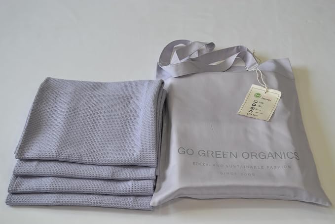 Waffle Hand Towels Pack of 4, 20X29 INCHES, 100% Natural Organic Cotton GOTS Certified (LANGUID Lavender) Super ABSORBANT & Quick Dry, NO SOFTENERS, Environment Friendly