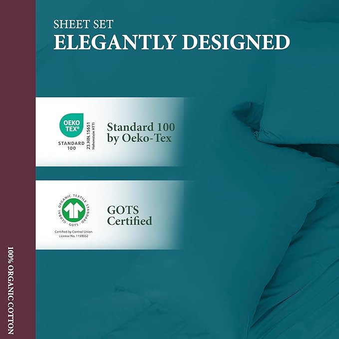 100% Organic Cotton Percale Pillow Cases Standard/Queen Size Set of 2 - Percale Pillowcases Standard/Queen, Soft Cooling Pillow Cases for Sleeping, Cotton Pillowcovers - Teal