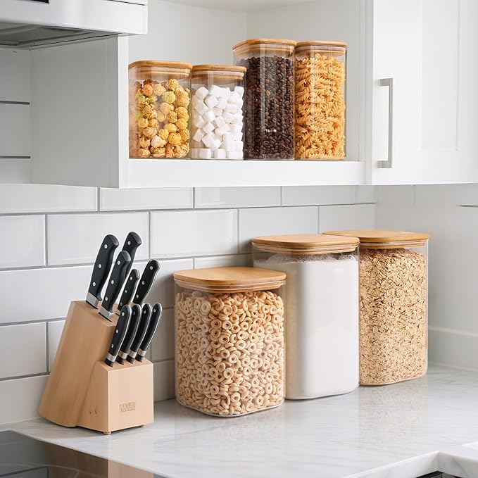ComSaf Glass Storage Jars with Bamboo Lids 3.6 Qt 2 Pack Large Wide Mouth | Pantry Organization, Flour Sugar Coffee Beans, Pasta Cereal Dry Food, Big Capacity, Cabinet Organization, Dry Food Storage