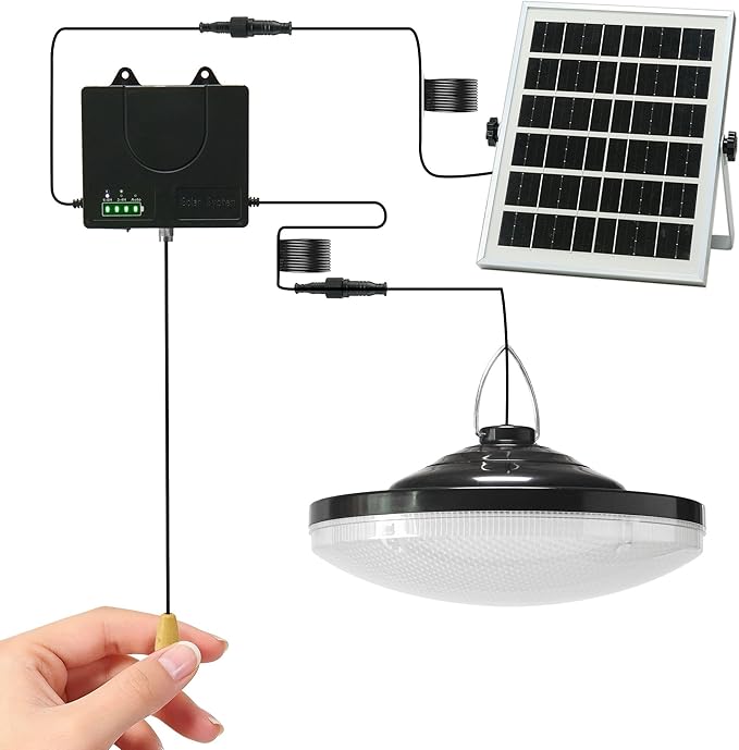 HULPPRE 3000lm Solar Shed Light Indoor Outdoor with Pull String, Daytime or Night,Dusk to Dawn,Bright with 169 LEDs,IP65 Waterproof,3 Modes,for Barn,Chicken Coop,Patio,Garden,Yard,Gazebo